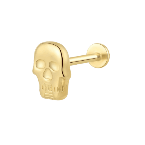 14K Solid Gold Skull Shape Threadless Labret Stud -16G(1.2mm), 1/4″(6mm)