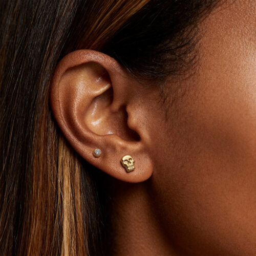 14K Solid Gold Skull Shape Threadless Labret Stud -16G(1.2mm), 1/4″(6mm)