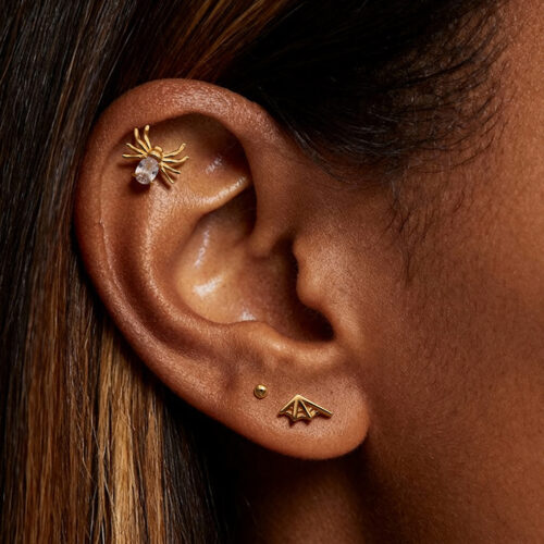 14K Solid Gold Opal Spider Shape Personalise Internally Threaded Labret Stud