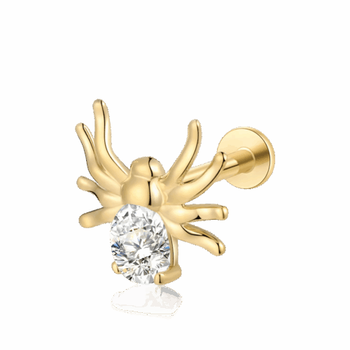 14K Solid Gold Opal Spider Shape Personalise Internally Threaded Labret Stud