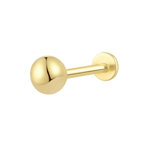 14K Solid Gold Spherical Shape Internally Threaded Labret Stud -16G(1.2mm), 1/4″(6mm)