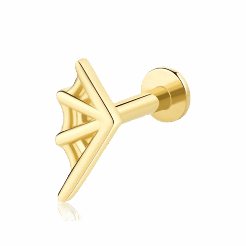 14K Solid Gold Threadless Labret Stud with Spider Web Design