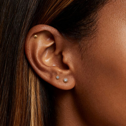 14K Solid Gold Spherical Shape Internally Threaded Labret Stud -16G(1.2mm), 1/4″(6mm)