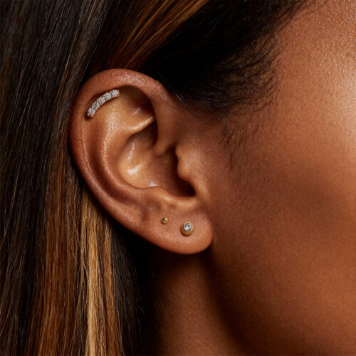 14K Solid Gold CZ Arc Shape Internally Threaded Labret Stud -16G(1.2mm), 1/4″(6mm)