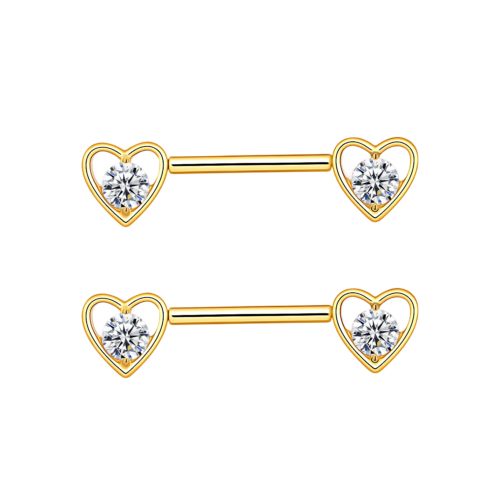 PVD Gold Titanium Heart Nipple Barbell with CZ – Threadless Piercing Jewelry