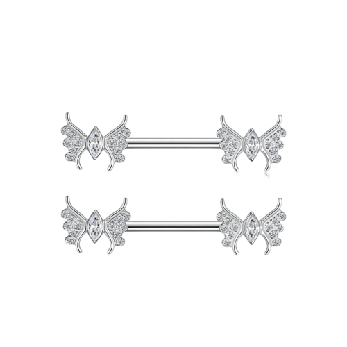 Titanium Nipple Barbell with Winged CZ Ends – Angelic Body Piercing Jewelry
