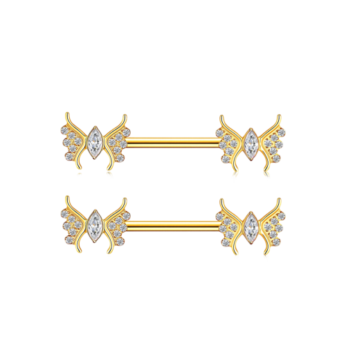 Titanium Nipple Barbell with Winged CZ Ends – Angelic Body Piercing Jewelry